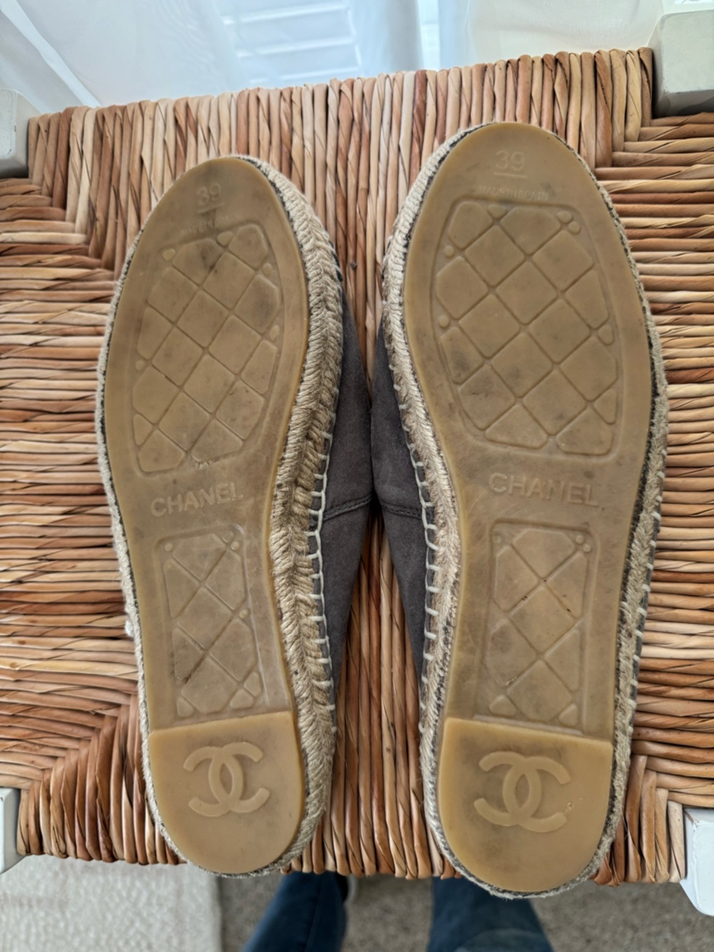 CHANEL Taupe Suede Espadrille Slip-Ons with Black Logo - Picture 2 of 5